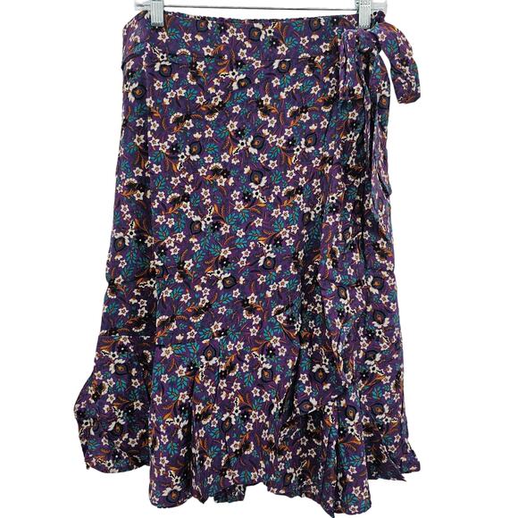 Band Of The Free Womans size L Linaelle Purple Ditzy Floral Wrap Midi Skirt NEW - Picture 1 of 8